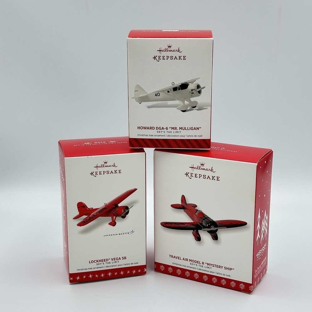 Lot 3 Hallmark Keepsake Sky's The Limit Airplane Ornaments 2014, 2016, 2017